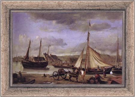 framed  Jean Baptiste Camille  Corot The Merchant-s Quay at Rouen, Ta3071-1